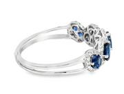 14K White Gold Blue Sapphire & Diamond Alternating Ring