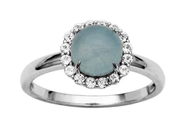 Silver Birthstone Ring- Milky Aquamarine