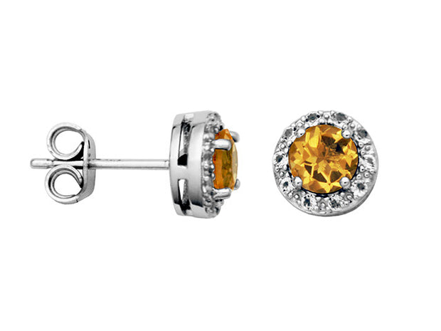 Sterling Silver Birthstone Earrings- Citrine