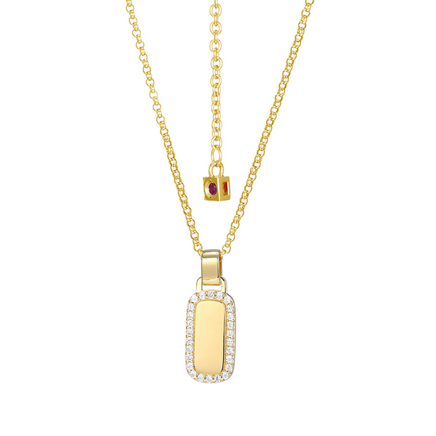 Elle Silver Pendant Necklace with CZ Border