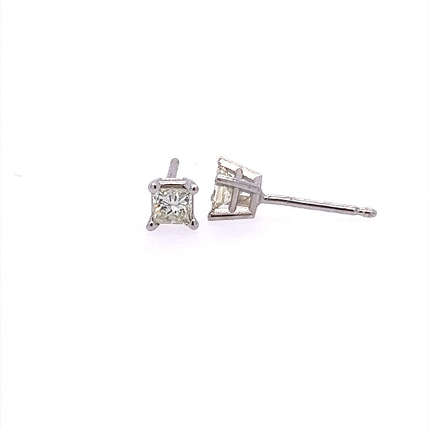 14K White Gold Princess Cut Diamond Earrings - .25ctw