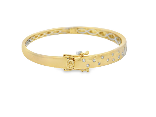 14K Yellow Gold Scattered Diamond Bangle Bracelet