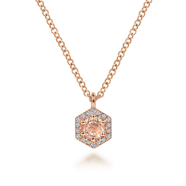 Gabriel & Co. Rose Gold Morganite and Diamond Pendant Necklace