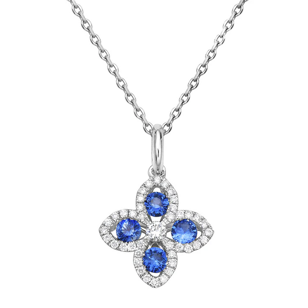 White Gold Diamond and Sapphire Pendant Necklace