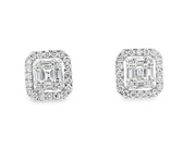 14K White Gold Baguette & Round Diamond Stud Earrings