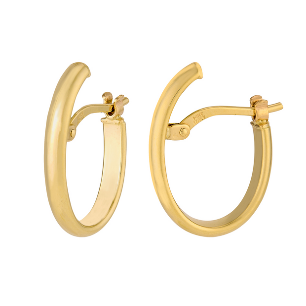 Yellow Gold Oval  Hoop Earrings