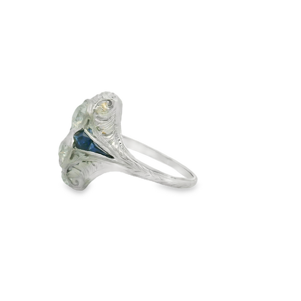 Platinum Diamond & Sapphire Art Deco Ring