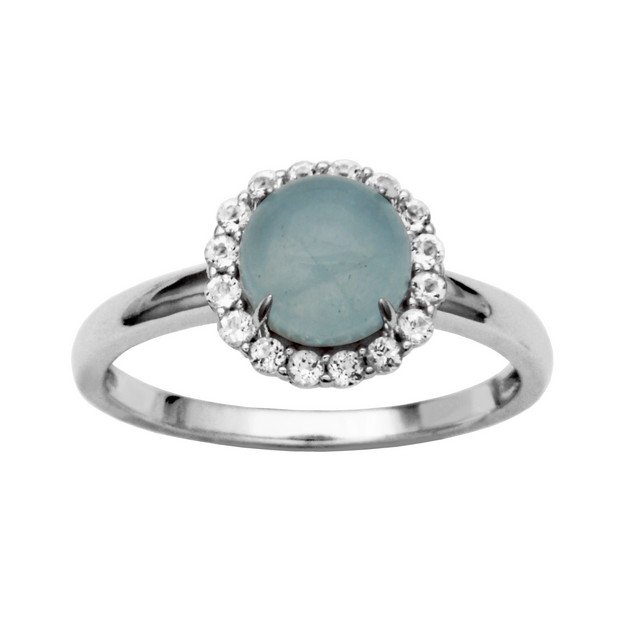 Silver Birthstone Ring- Milky Aquamarine