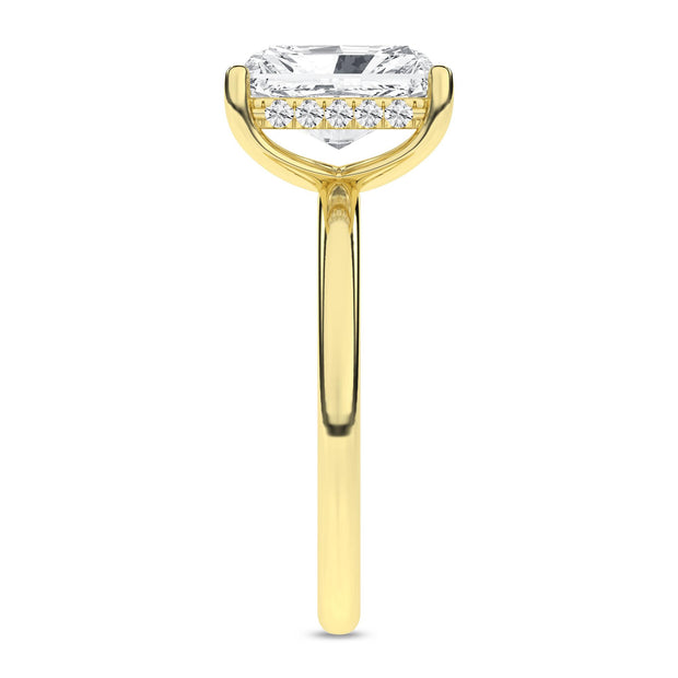 Yellow Gold Lab Grown Engagement Ring with Radiant Cut  Diamond and Hidden Halo