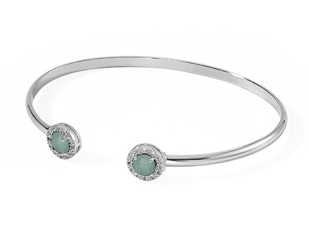 Silver Birthstone Cuff Bracelet- Milky Aquamarine