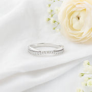 14K White Gold Slightly Curved Diamond Wedding Band