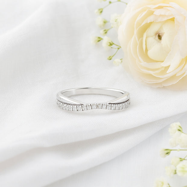 14K White Gold Slightly Curved Diamond Wedding Band