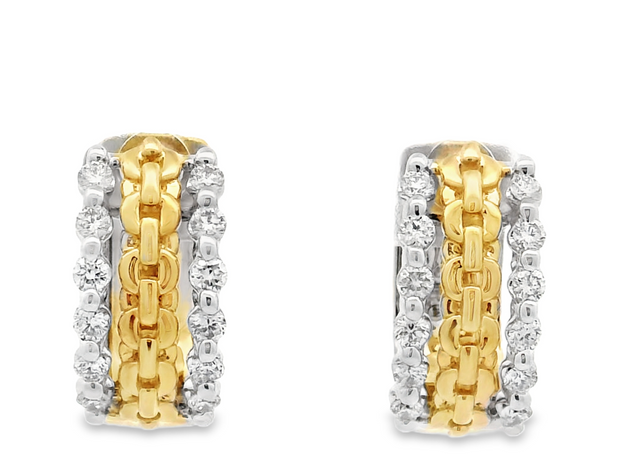 14K Yellow/White Gold Huggie Hoop Earrings