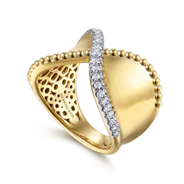 Gabriel & Co Yellow Bujujan "X" Ring with Diamonds
