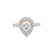 14K White and Rose Gold Double Halo Pear Engagement Ring - 1.42ctw