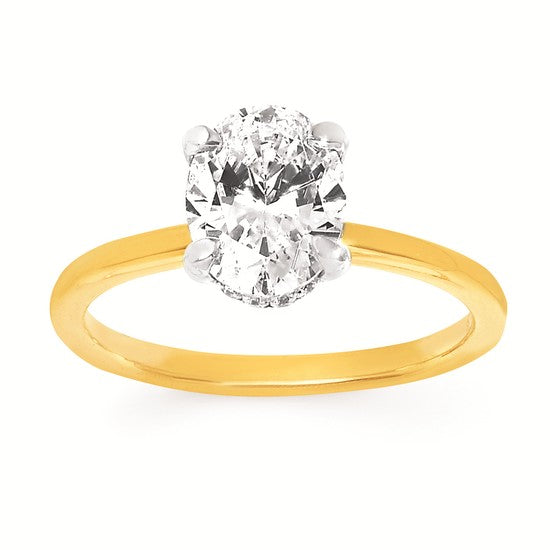 Yellow/White Gold Oval Hidden Halo Solitaire Setting