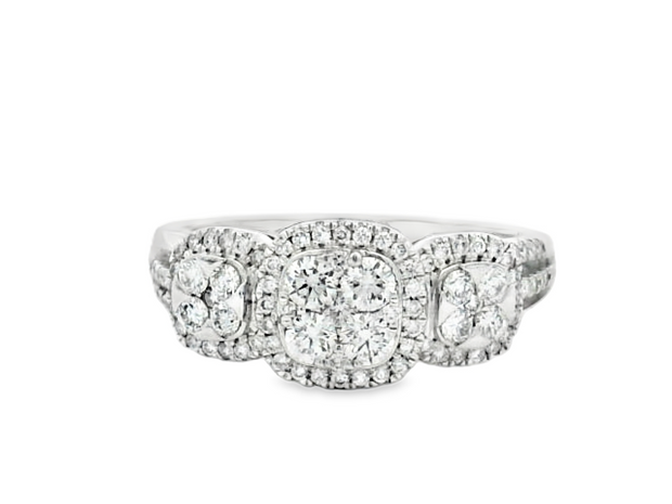 18K White Gold 3-Stone Diamond Cluster Ring