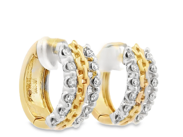 14K Yellow/White Gold Huggie Hoop Earrings