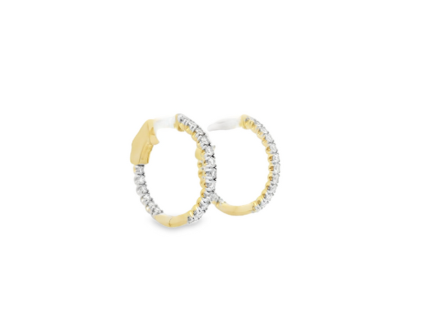 14K Yellow Gold Diamond Hoop Earrings - .75ctw