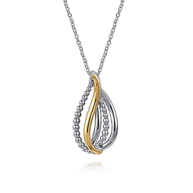 Gabriel & Co Silver and Yellow Gold Bujukan Teardrop Pendant Necklace