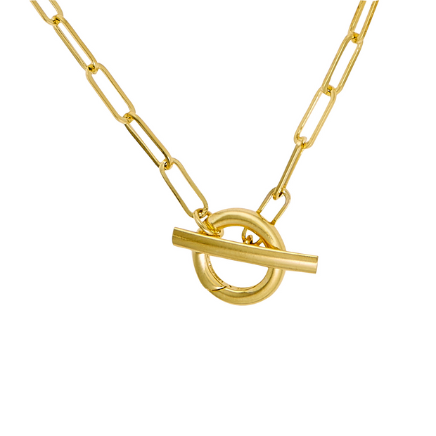 Yellow Gold Paperclip Toggle Bar Necklace