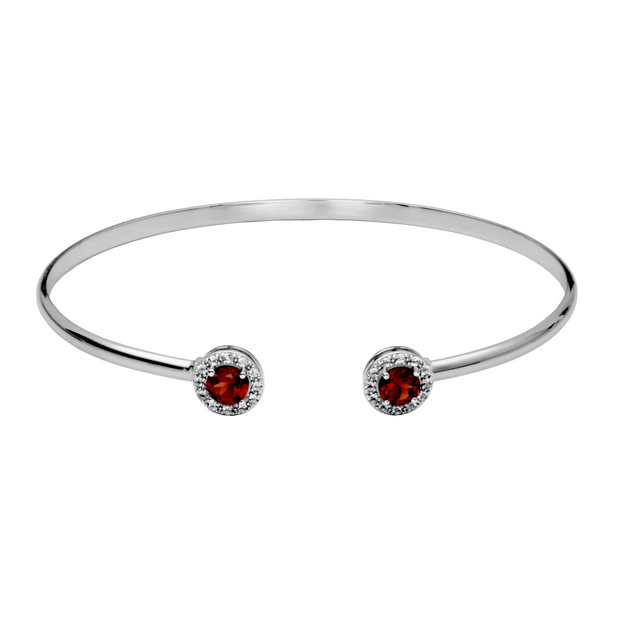 Silver Birthstone Cuff Bracelet-Garnet