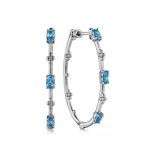 Gabriel & Co. Silver Bujukan Hoop Earrings with Blue topaz