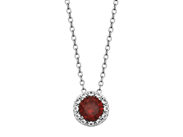 Silver Birthstone Pendant Necklace- Garnet