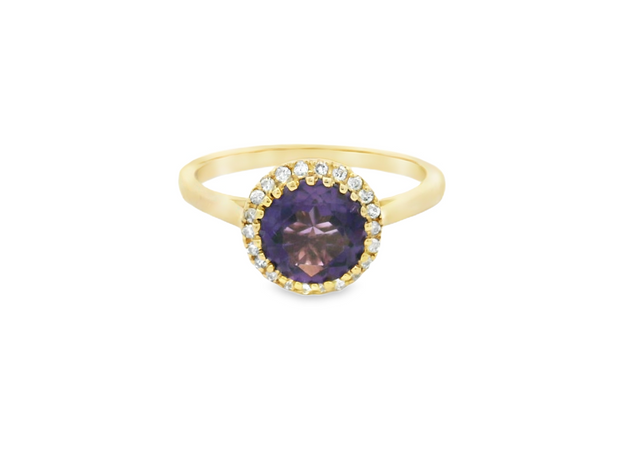 14K Yellow Gold Amethyst & Diamond Ring