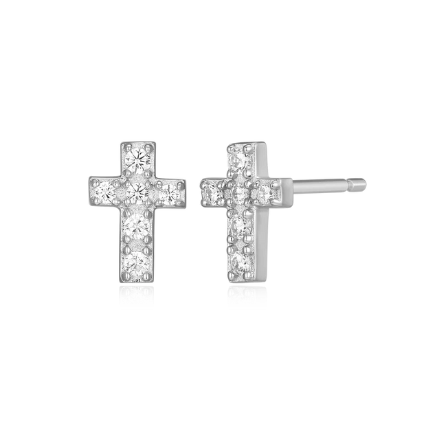 MonteLuna Silver Pave Cross Earrings