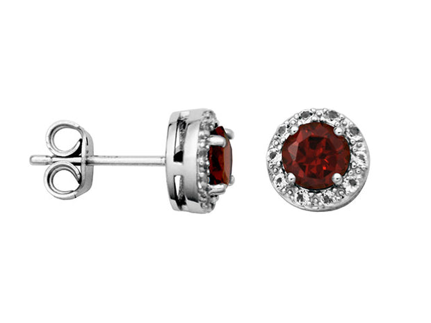 Silver Birthstone Earrings- Garnet