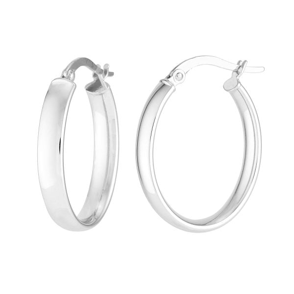 14K White Oval Hoop Earrings