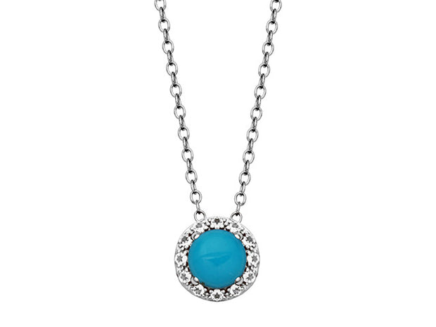 Silver Birthstone Pendant Necklace- Turquoise