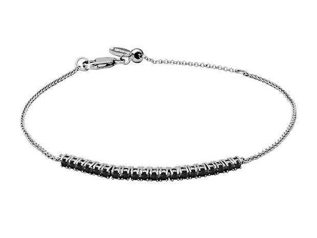 Silver Adjustable Black Spinel Bracelet