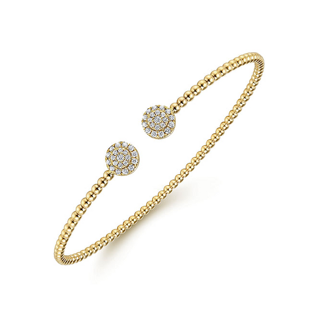 Gabriel & Co. Yellow Gold BujukanCuff Bracelets with Diamond Pave Discs