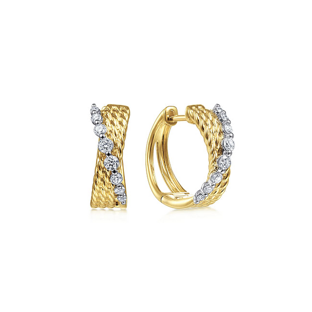 Gabriel & Co. Two Tone Twisted Diamond Huggie Earrings