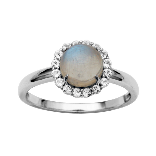 Silver Birthstone Ring- Blue Rainbow Moonstone