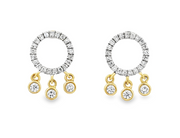 14K Yellow/White Diamond Circle Earrings