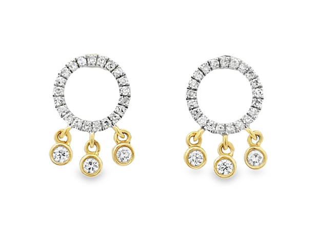 14K Yellow/White Diamond Circle Earrings