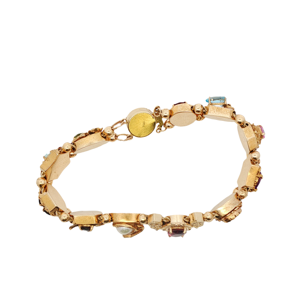 Vintage Multi-Gemstone Charm Link Bracelet