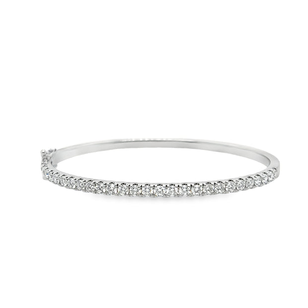 14K White Gold Diamond Bangle Bracelet - 2.06ctw