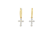 14K Yellow Gold Dangle Cross Earrings - .77ctw