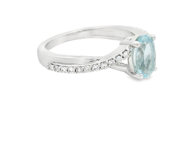 14K White Gold Aqua & Diamond Ring