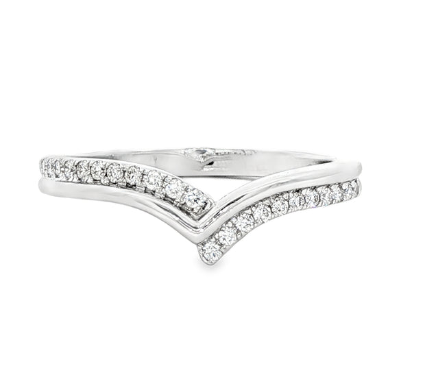 14K White Gold Curved Diamond Wedding Band
