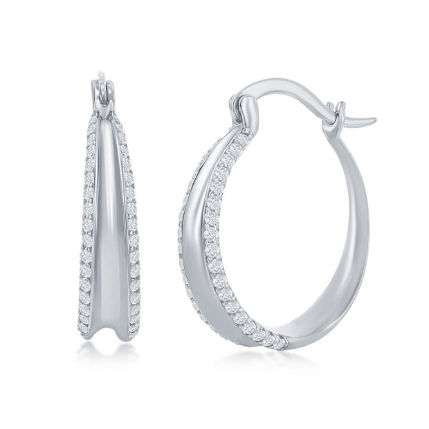 Silver Double CZ  Hoop Earrings