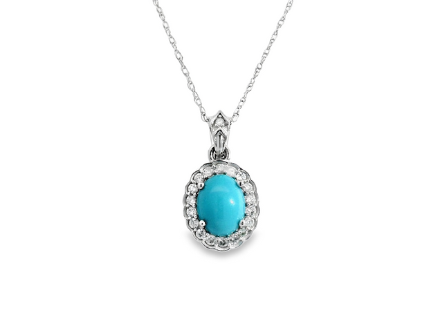 14K White Gold Turquoise & Diamond Pendant