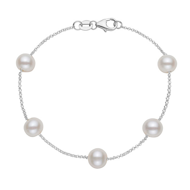 White Gold Tin Cup Pearl Bracelet
