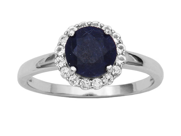 Silver Birthstone Ring- Dyed Corundum Blue Sapphire