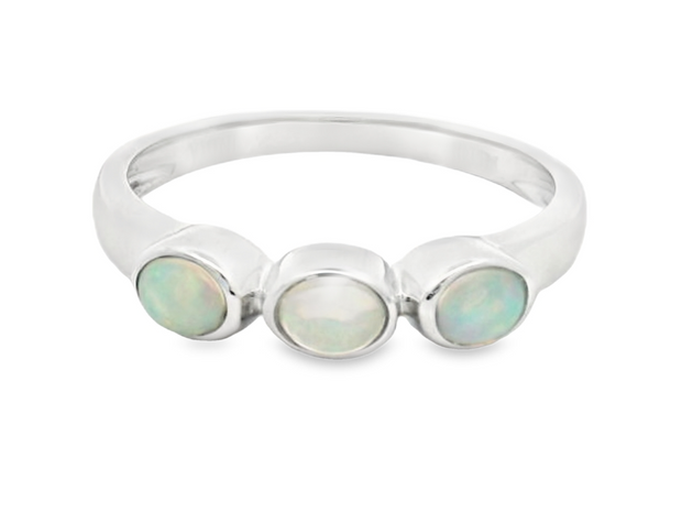 14K White Gold 3 Stone Opal Ring
