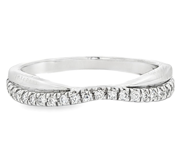 14K White Gold Slightly Curved Diamond Wedding Band